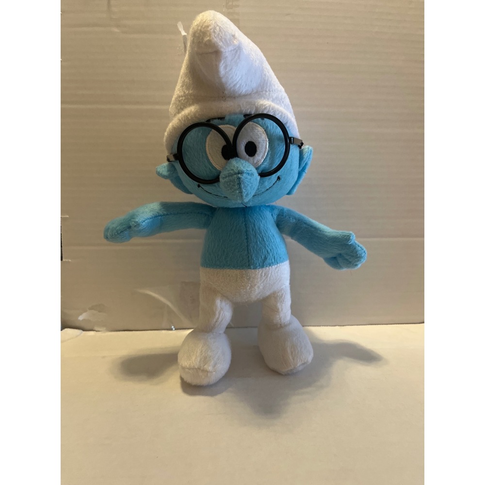 The Smurfs Brainy Smurf Plush 8 Inch Stuffed Toy‎ 2010 Peyo Glasses Blue White